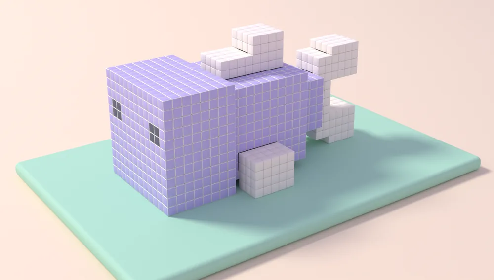 Little Cubist: a lavender fish made of soap cubes on a mint tray