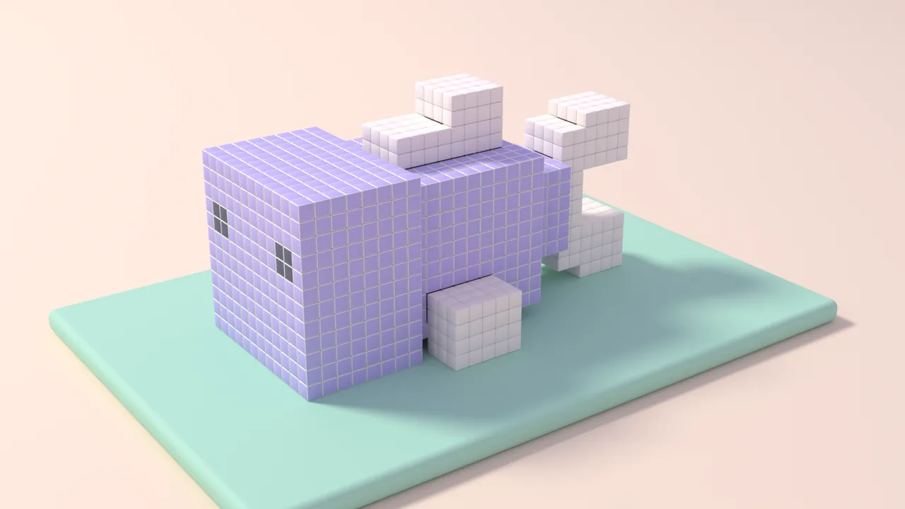 Little Cubist: a lavender fish made of soap cubes, with cream fins, on a mint tray